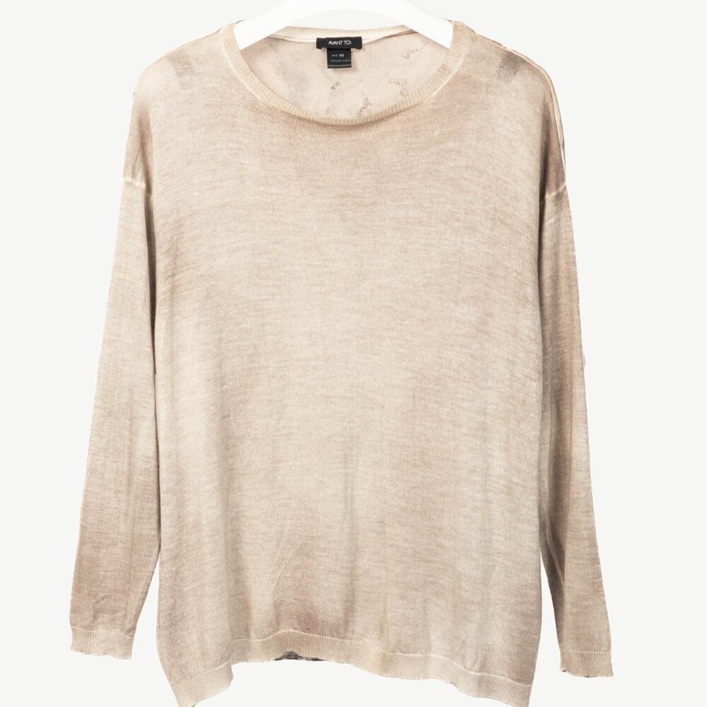 Avant Toi Taupe Cashmere & Silk-Back Water-Print Sweater